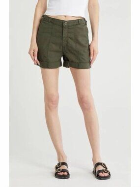 AG Noten Linen Blend Straight Utility Shorts Cuffed Army Green Size 30R